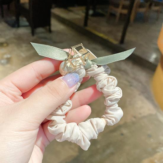 2Pcs Hair Tie High Elasticity Rhinestone Faux Pearl Hair Scrunchie Soft Pleated Fabric No Hair Damage Ponytails Buns Hair Accessories