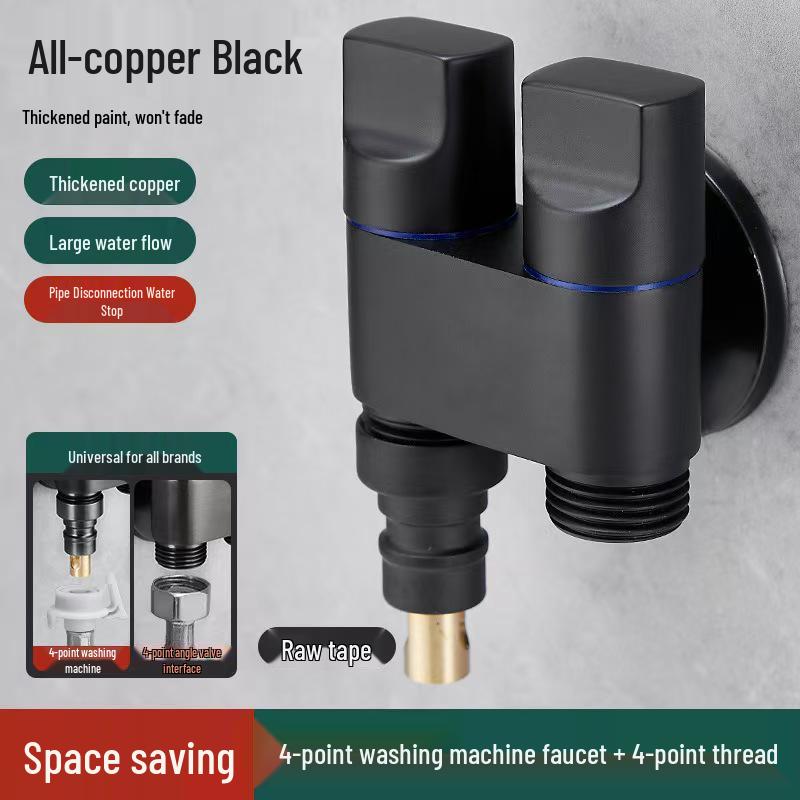 Copper Washing Machine Tee Valve: Dual Control, Double Outlet Universal Faucet
