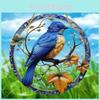 Simulated Blue Bird Branch Pattern Circular Acrylic Pendant For Garden Outdoor Decor
