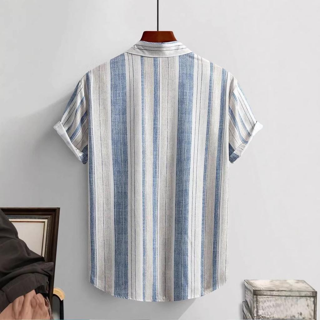 Fashion New Men Clothes Summer Short Sleeve Stripe Shirt 100% Polyester 3D Digital Print Cool Shirt Tops