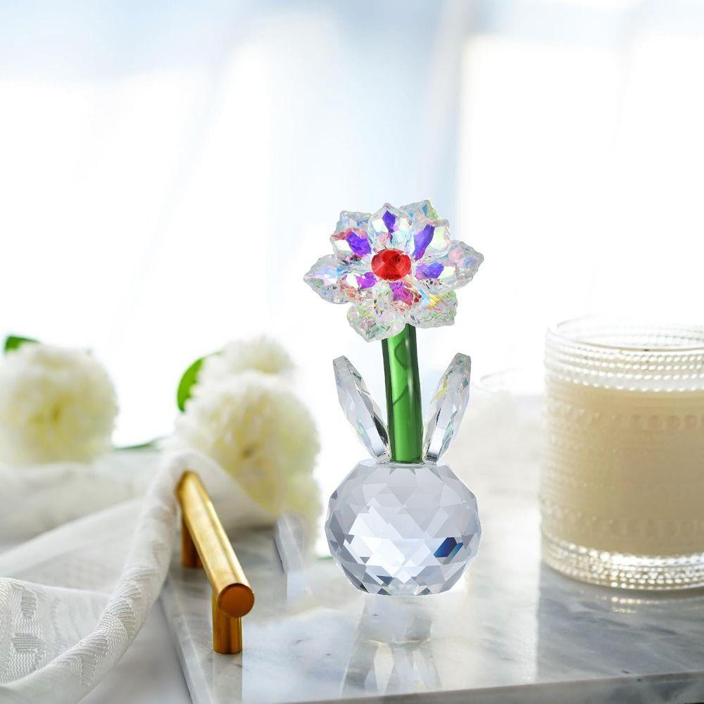 Handmade Crystal Flower Figurine Reflect Glass Flower Statue Crystal Sunflower Collectible  Women
