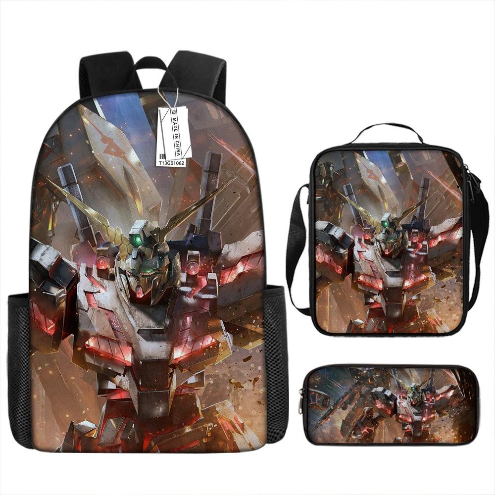 Gundam Mecha Schultasche Jungen und Grundschüler Ultraleichter Rückenschutz Rucksack Jungen Animation Kinderrucksack Dreiteiliges Set