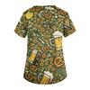 Women's V Neck Short Sleeve Work Top with Pockets Oktoberfest Print Medical Uniform Nurse Scrub Shirt for Healthcare Professionals