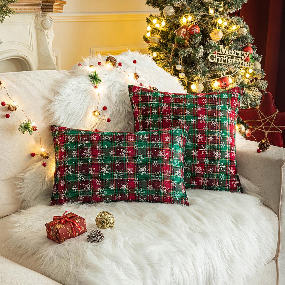 Living Room Sofa Christmas Red Plaid Polyester Cotton Pillow Cover Modern Ins Style Pillow Cushion Cover Premium