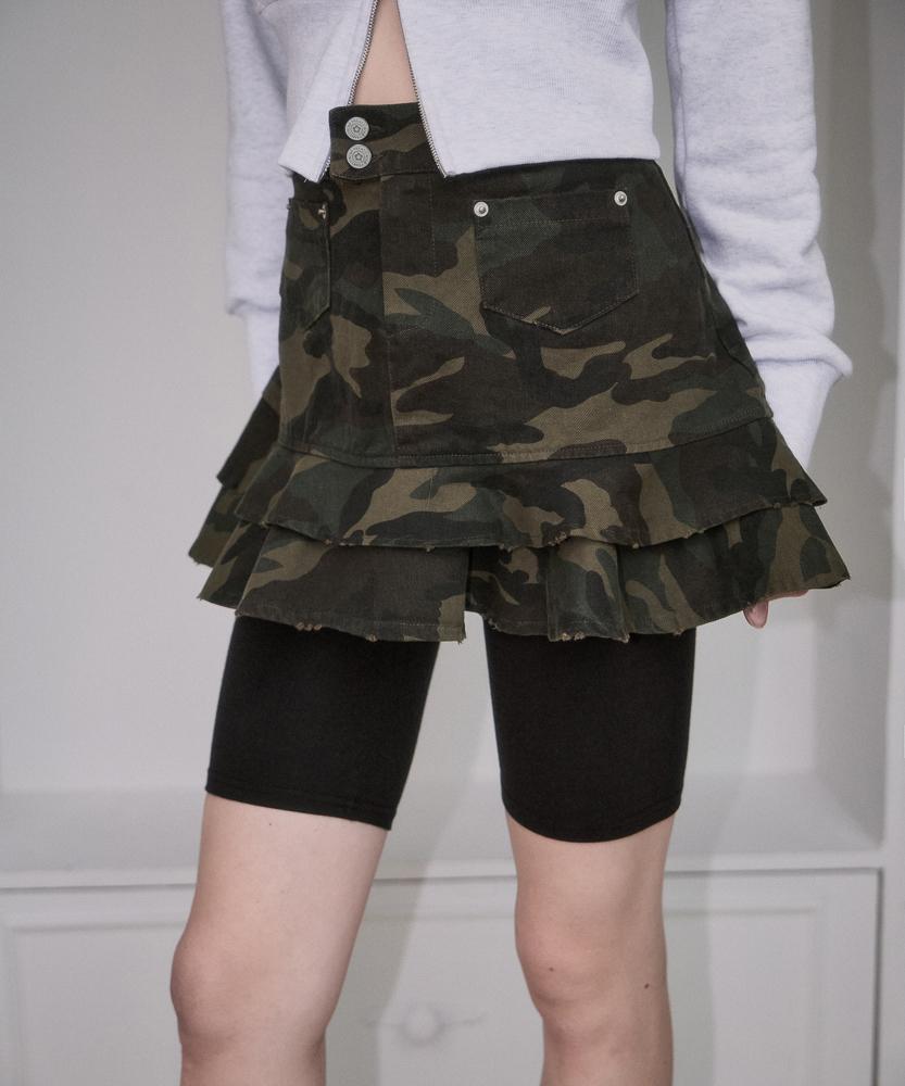 ROSEFRANTZ Rebel Layer Frill Mini Skirt [Camo]