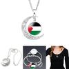 Palestinian Flag Design Time Gem Moon Pendant Necklace Unique Neck Chain