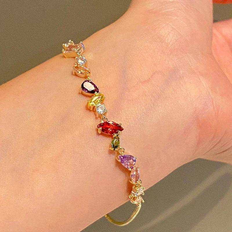 Colorful Zircon Square Buckle Bracelet: Elegant & Sweet Light Luxury Bangle for a High-End Fashion Touch