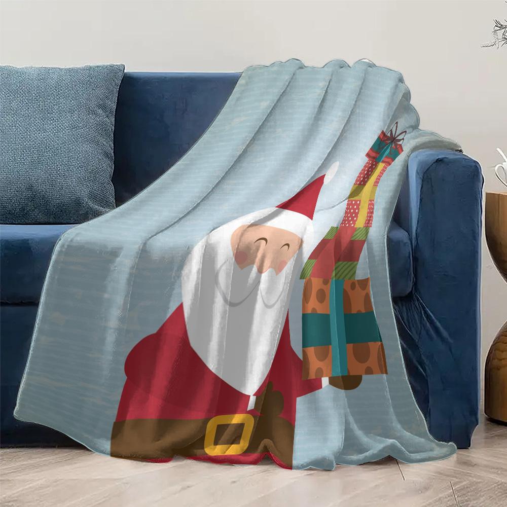 TU Santa Claus Throw Blanket Cozy Christmas Gift Reindeer Festive Holiday Decor Soft Warm Flannel Blanket Bedding Living Room