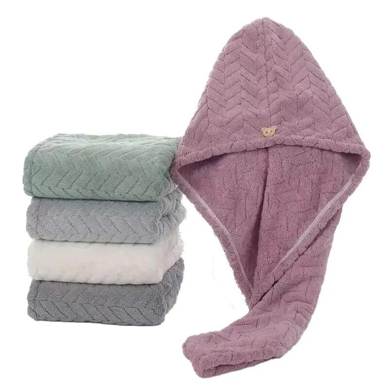 Wheat Ears Dry Hair Cap Coral Velvet Cute Bear Buckle Soft And Comfortable Simple Water-Absorbent Quick-Dry Shower Cap