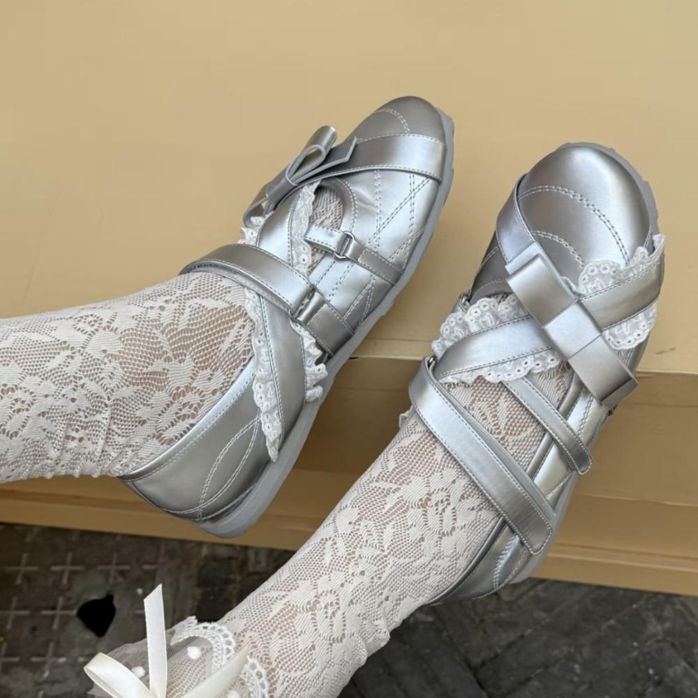 Flat Shoes for Women's 2026 Spring New Round Toe Shallow Mouth Solid Color Ballet Bow Casual Flat Heel Thick Soled Womens Shoes