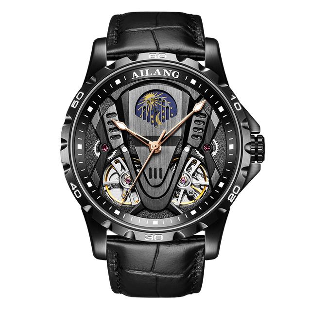 AILANG 8831Luxury Double Tourbillon Mechanical Watch Luminous Moon Phase Dial Automatic Clock Waterproof Bracelet Hollowed Reloj