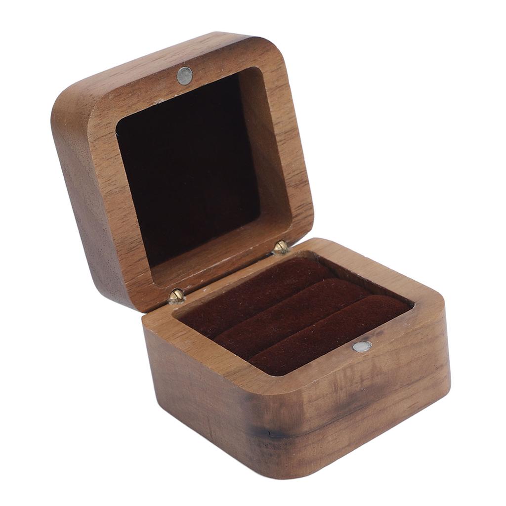 Ring Holder Box 5.5cm Square Walnut Wood Magnetic Closure Portable Jewelry Ring Case for Wedding