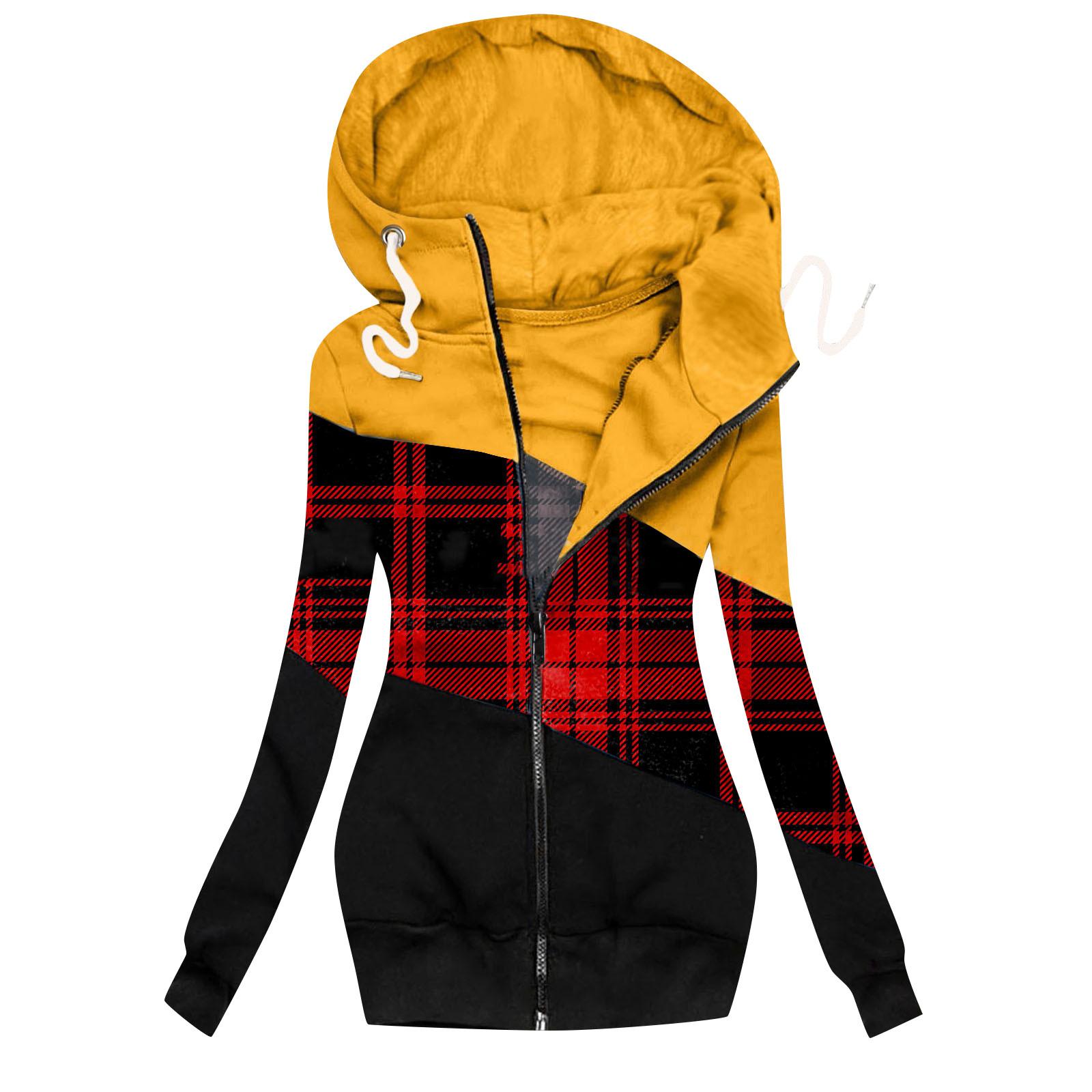 

Женская мода, повседневная толстовка с капюшоном на молнии, подходящее по цвету пальто с длинными рукавами и шнурком XL жёлтый