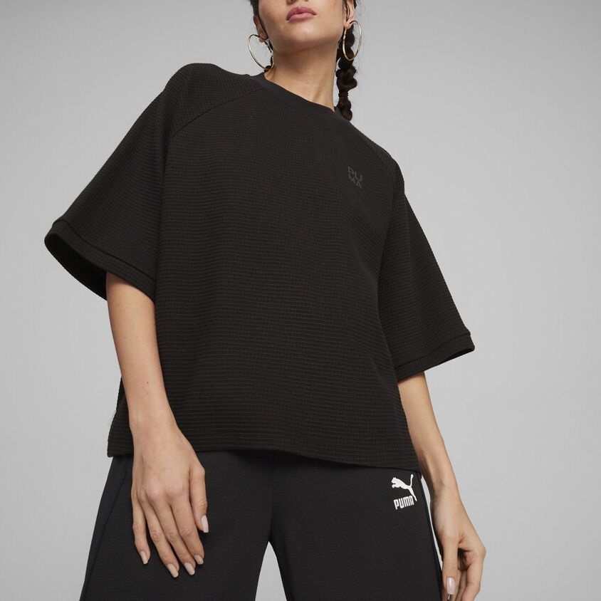 Puma American Style Solid Color Casual Training Crew Neck Loose Short Sleeve Raglan T-Shirt Women Tops Black 624302-01