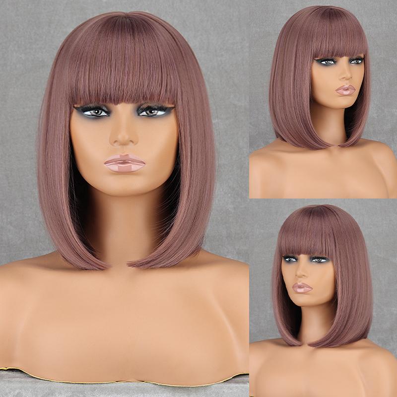 LISI HAIR Dámská móda Délka po ramena Hnědá Rovná Bobová paruka s ofinou Syntetické vlákno Přírodní barva Bobová paruka na denní nošení