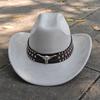Retro Suede Leather Western Cowboy Fedora Hat For Men Women Bull Head Accessories Fashion Travel Party Hat Denim Hat Sombrero