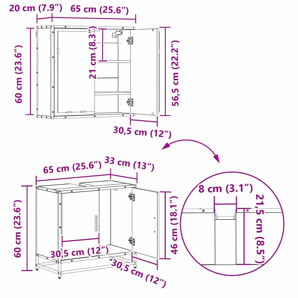 Bathroom Furniture Set 4 Pcs Black Oak Effect Wood Based Material