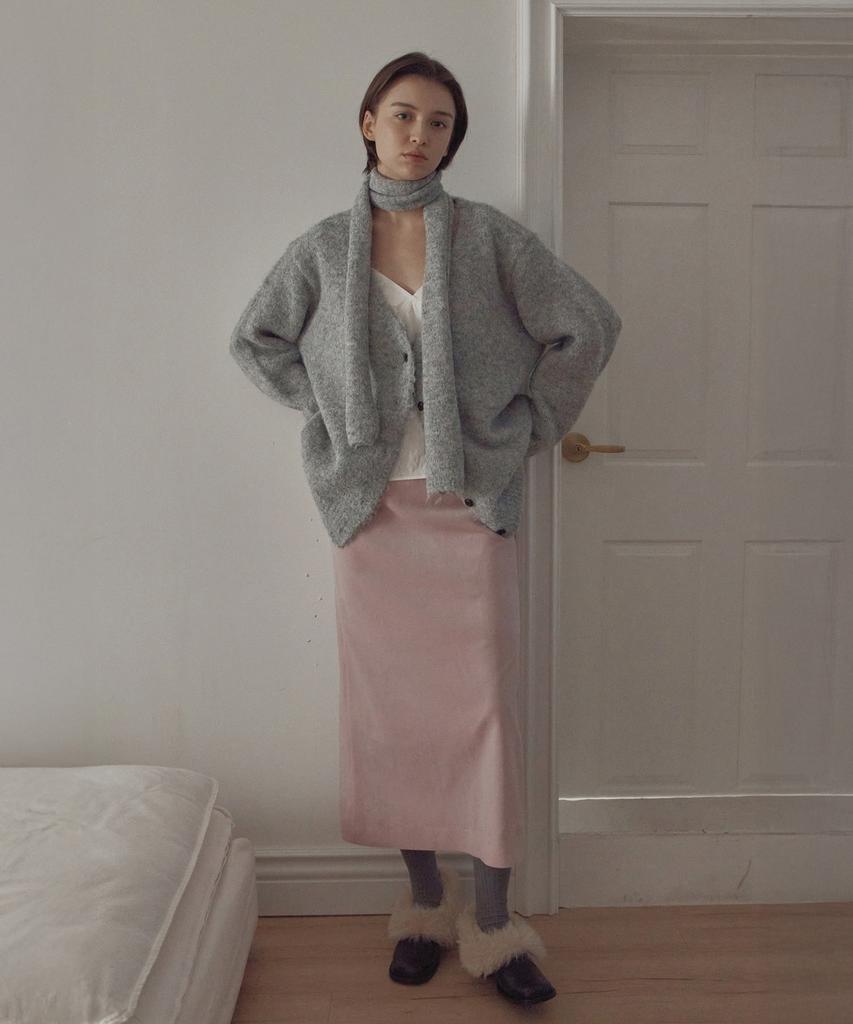 Poeteuseoul Velor Long Skirt_Light Pink