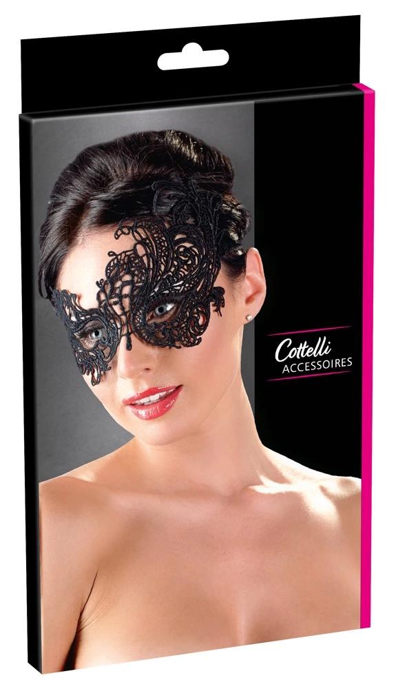 Cottelli ACCESSOIRES - Black Embroidered Eye Mask with Lace Ribbon