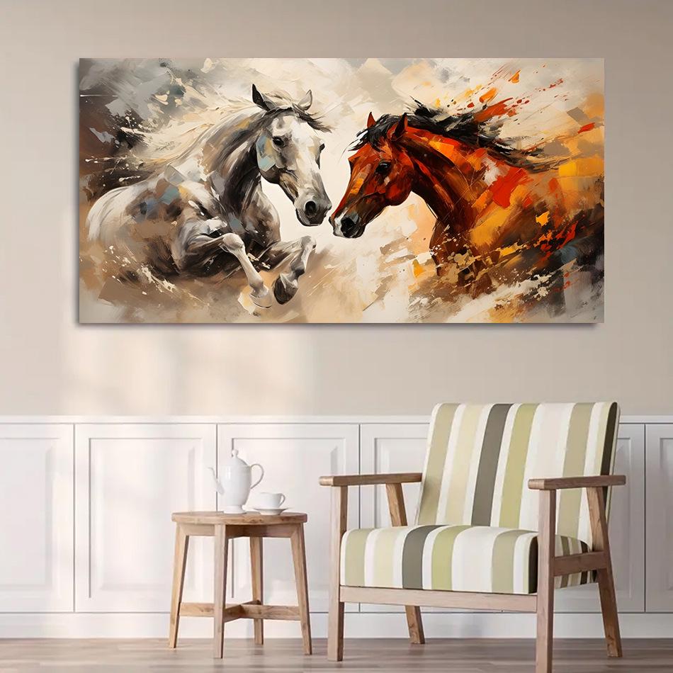 Large Fashion Horse Canvas Mural - Brown Horse Portrait Wall Decor for Living Room or Bedroom
