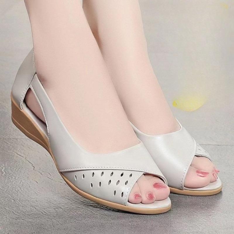 Women's Shoes Leather Casual Fish Mouth Shoes Summer Peep Toe Sandals for Womoen Wedge Platform Sandals Sandalias Mujer