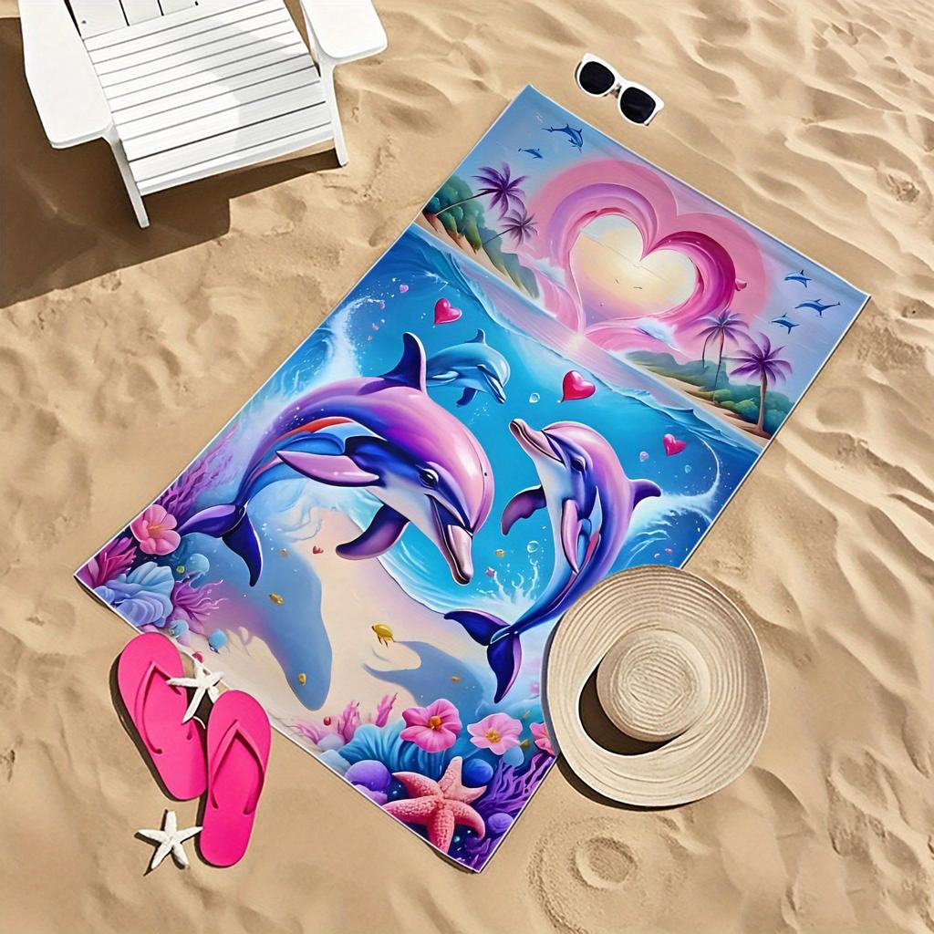 Tropical Dolphin Beach Towel Summer Vacation Print Pool Side Towel Large Design Beach Decor Gift Mat Ocean Life Resort Wear