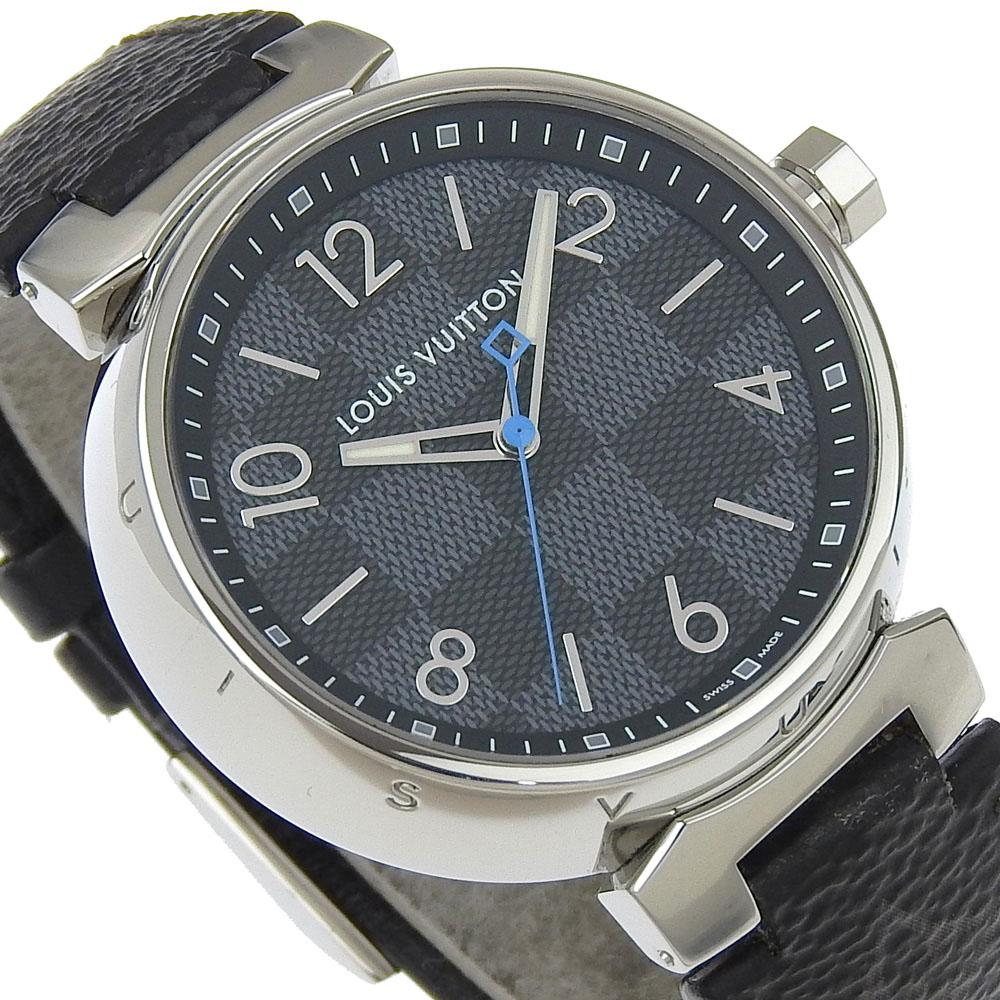 Louis Vuitton Tambour GM Watches QA073 blackDial Stainless Steel/Monogram Eclipse Canvas Quartz Analog Display Mens Used
