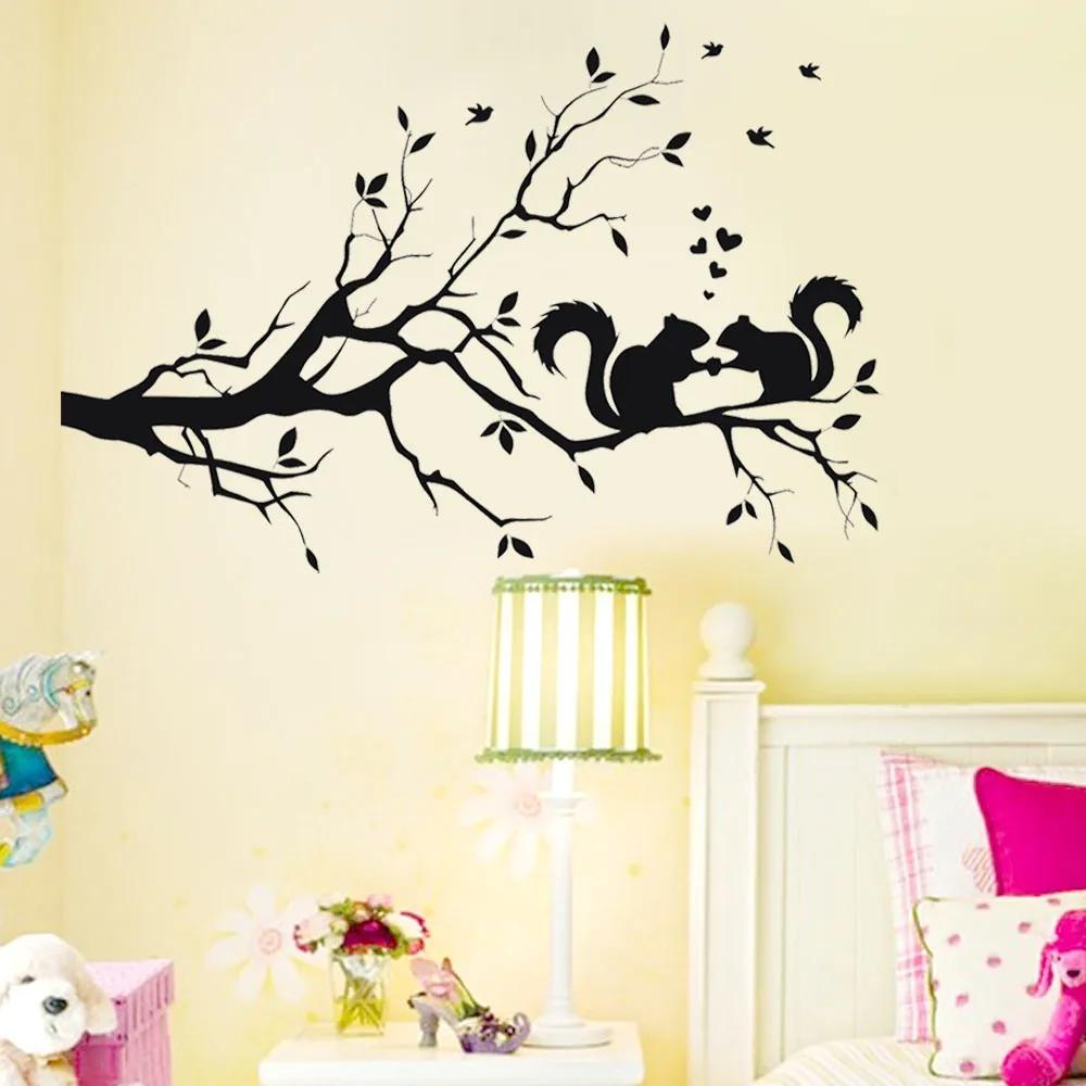 Vinyl Squirrel On Long Tree Branch Wall Sticker Animals Cats Art Decal Kids Room Home Decoration Room Wall Art Wallpaper