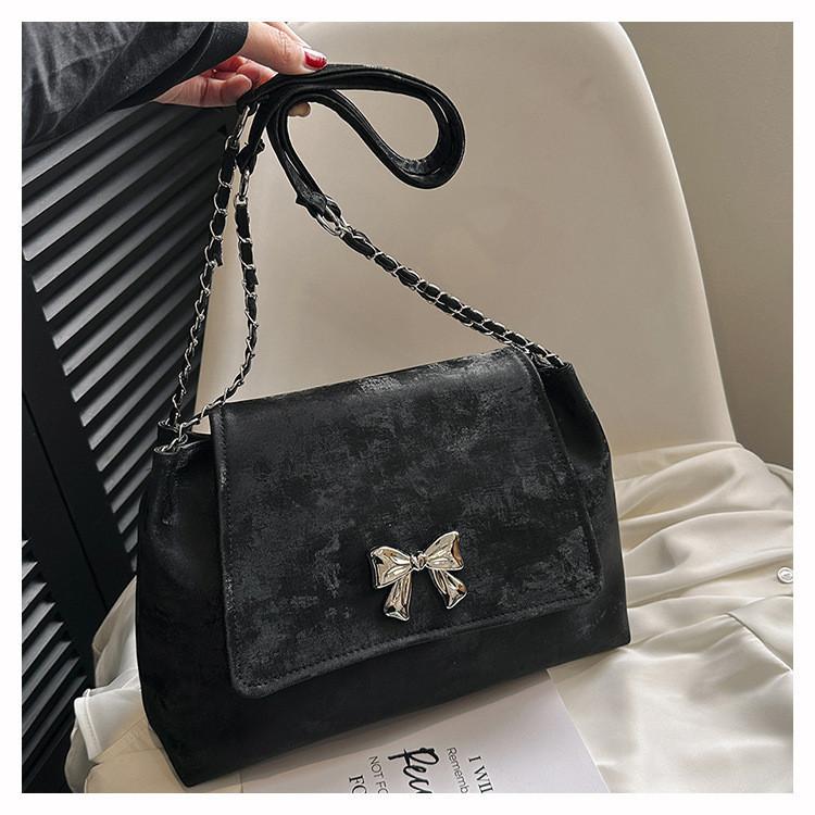 Large Capacity Solid Color Women's Bag 2024 Summer Bow Simple Fashion Commuter Chain Shoulder Bag Women