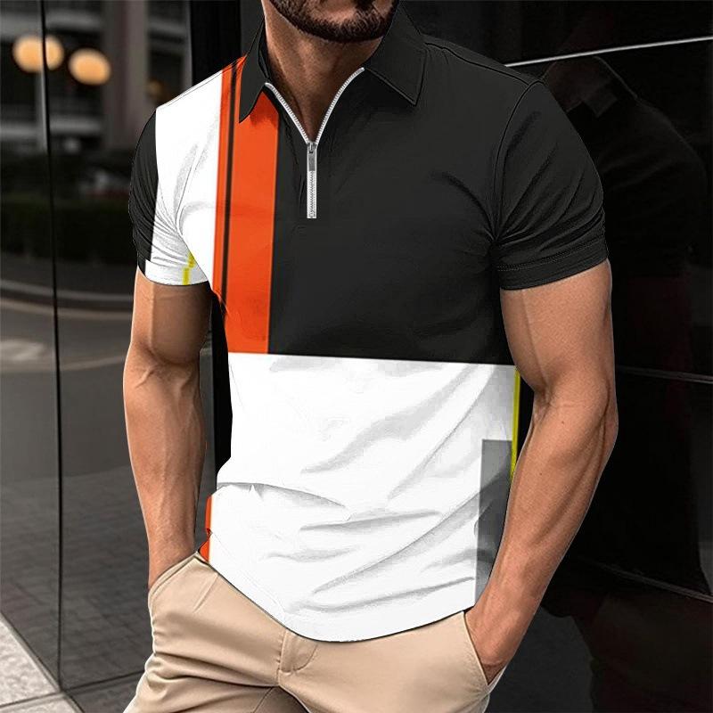 Plus Size Men's Clothing Striped Polos T-Shirts Summer Short Sleeve 3d Printed Streetwear Male Zippers POLO Tee Casual Tops