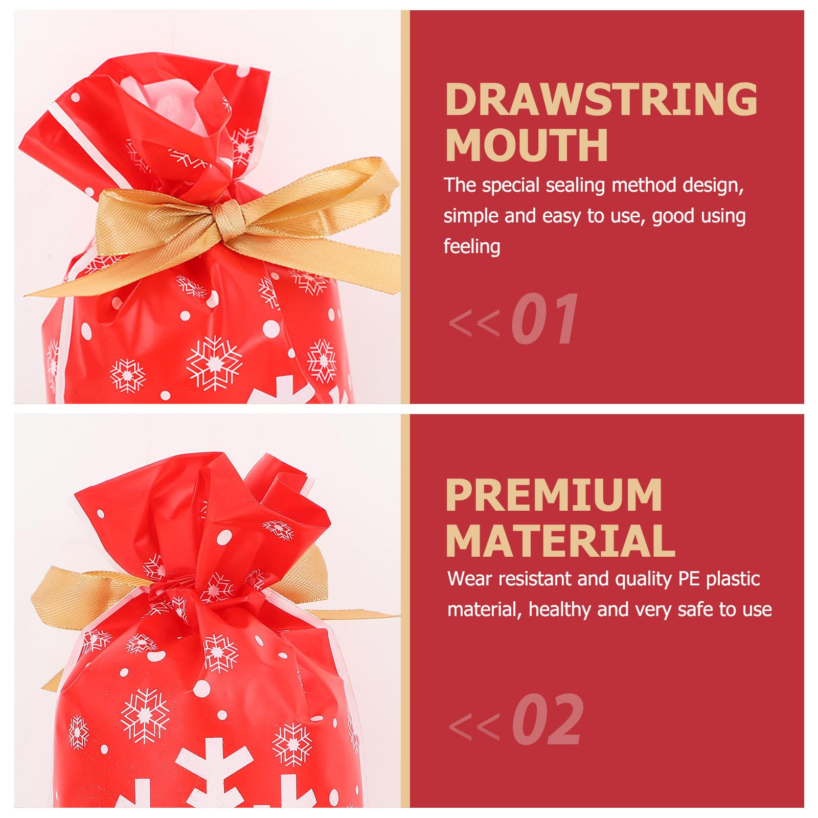 

10Pcs Xmas Ribbon Drawstring Bags Small Gift Pouches Wear Resistant Pe Plastic Material Xmas Sweets Bags Christmas Gift Pouches other