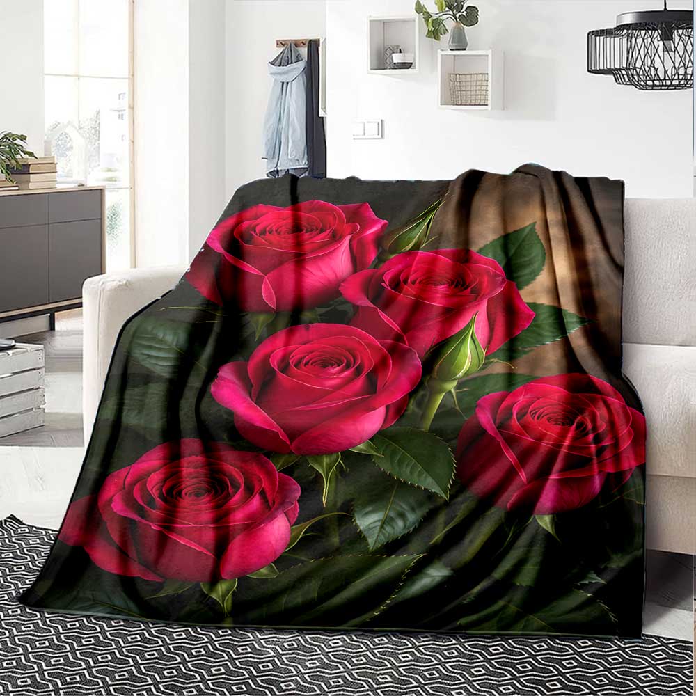 Roses Background Gift Blanket Soft & Cozy Suitable for Sofa Couch Office Bed Picnics Four Seasons Universal Modern Style Gifts For Family Y14