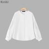 ZANZEA Camicetta casual da donna a maniche lunghe con scollo rotondo e tinta unita