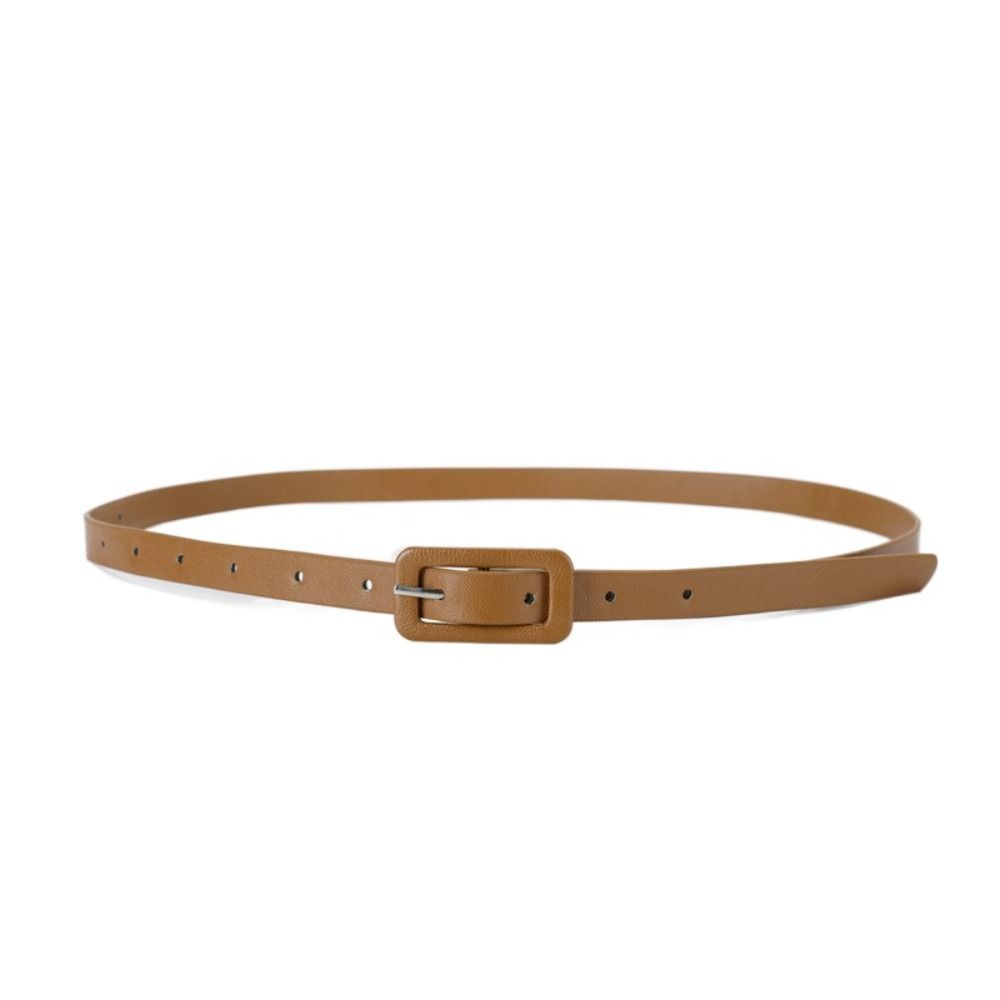 

Тонкий боковой ремень из искусственной кожи с металлической пряжкой, конфетного цвета, простой тонкий пояс на талию для вечеринки коричневый