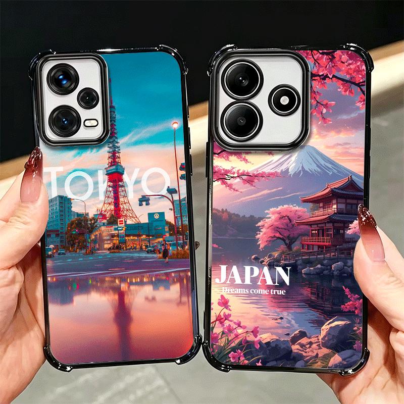 Osaka Tokyo Japan Scenery Plating Phone Case For Xiaomi Redmi Note 14 15 Pro Plus 13 12 11 11S 11T 10 9S 9 5G Anti-Fall Airabag