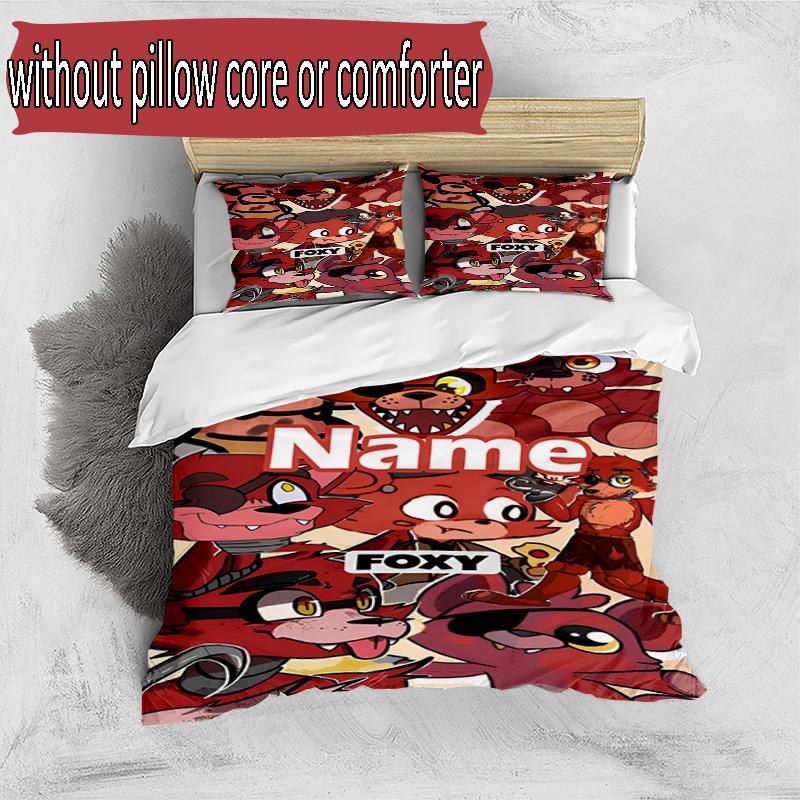 3pcs Duvet Cover Set (1*Duvet Cover + 2*Pillowcase, Without Core), Custom Name Five Nights At Freddy's Pattern Bedding Set, Home Bedroom Decor Gift