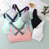 Strappy Cross Back Color Block Push-Up Sports Bra - Wire-Free, Breathable for Yoga & Running