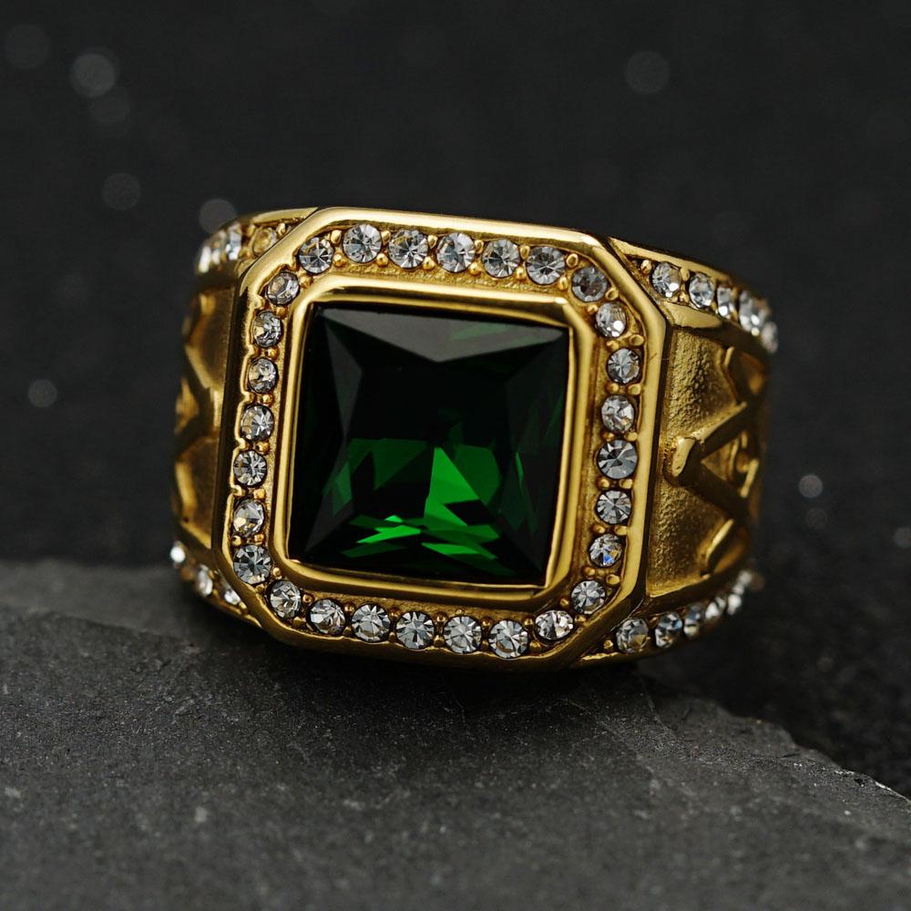 Stainless Steel Ring Vintage Gold Color Rhinestone Male Hiphop Rock Man Women Retro Free Mason Freemasonry Masonic Jewelry