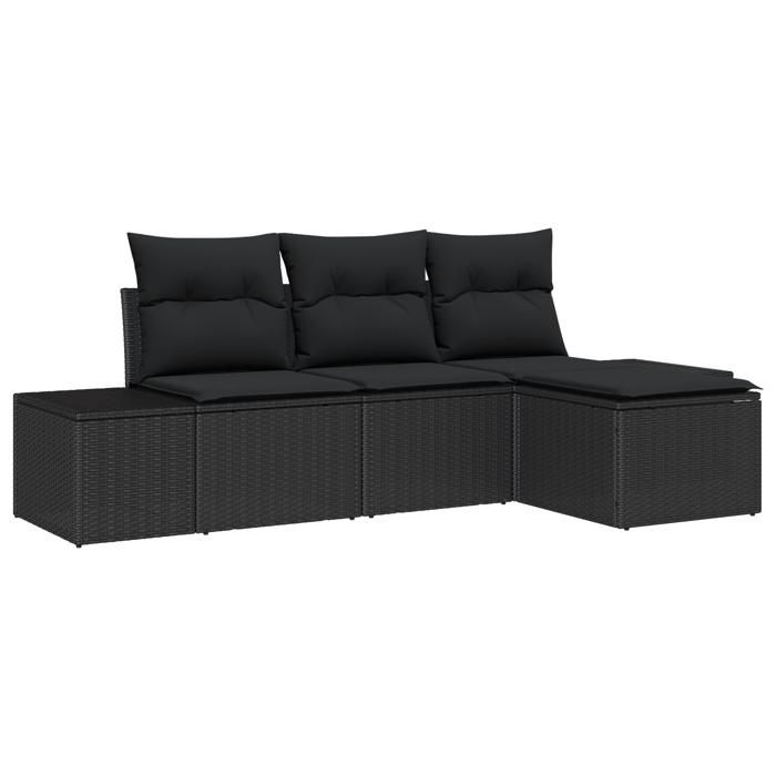 VidaXL Ensemble de Canapé de Jardin 4 Pièces avec Coussins Noir Poly Rattan 3347013