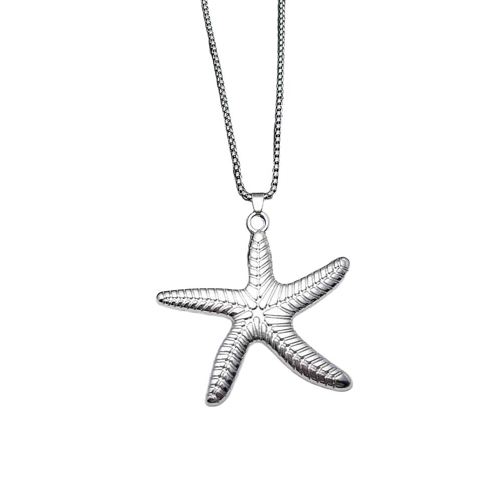 Retro Silver Starfish Pendant Sweater Necklace - Unisex Ocean-Themed Accessory