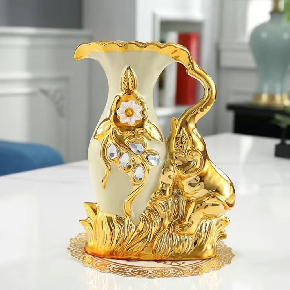 Luxury Ceramic Gold Vase Modern Flower Container Flower Holder Elephant Vase  Living Room