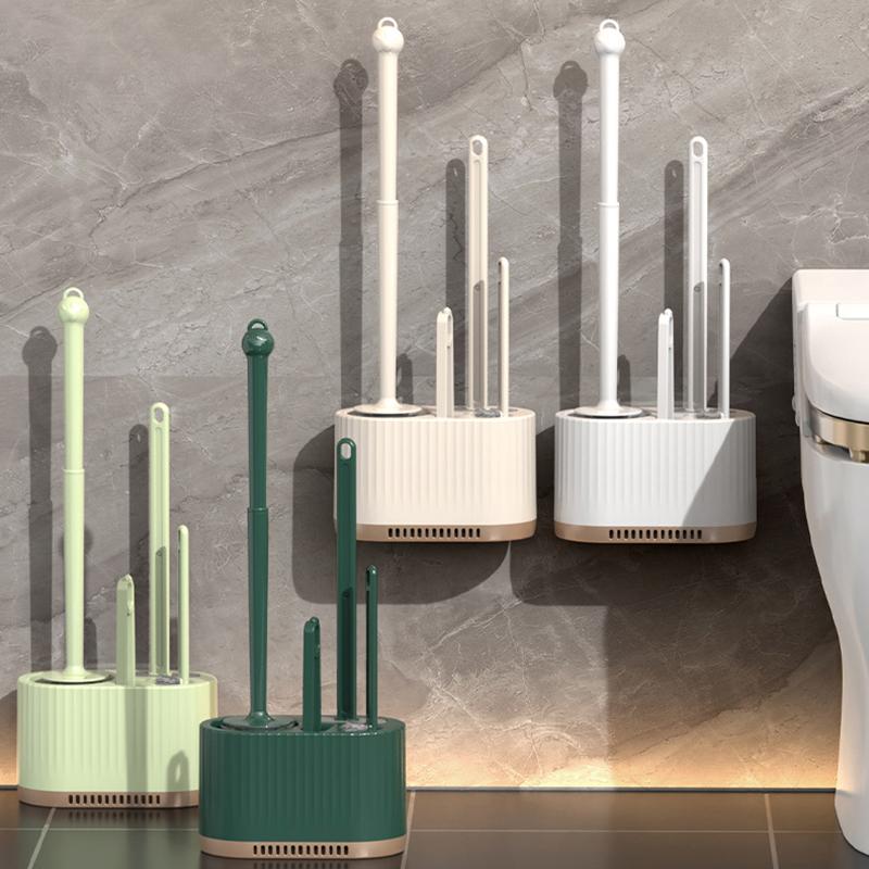 Silicone Wall Mount Toilet Brush Set Quick Dry Drain Base Efficient Gap Cleaning for Bathroom Use