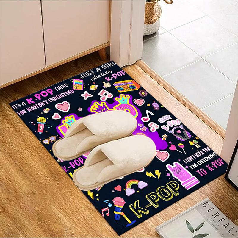 1PC Custom Name K-Pop Music Love Theme Floor Mat Ideal for Living Room, Game Rooms, Office, Bedroom,Floor Mat Playful Design