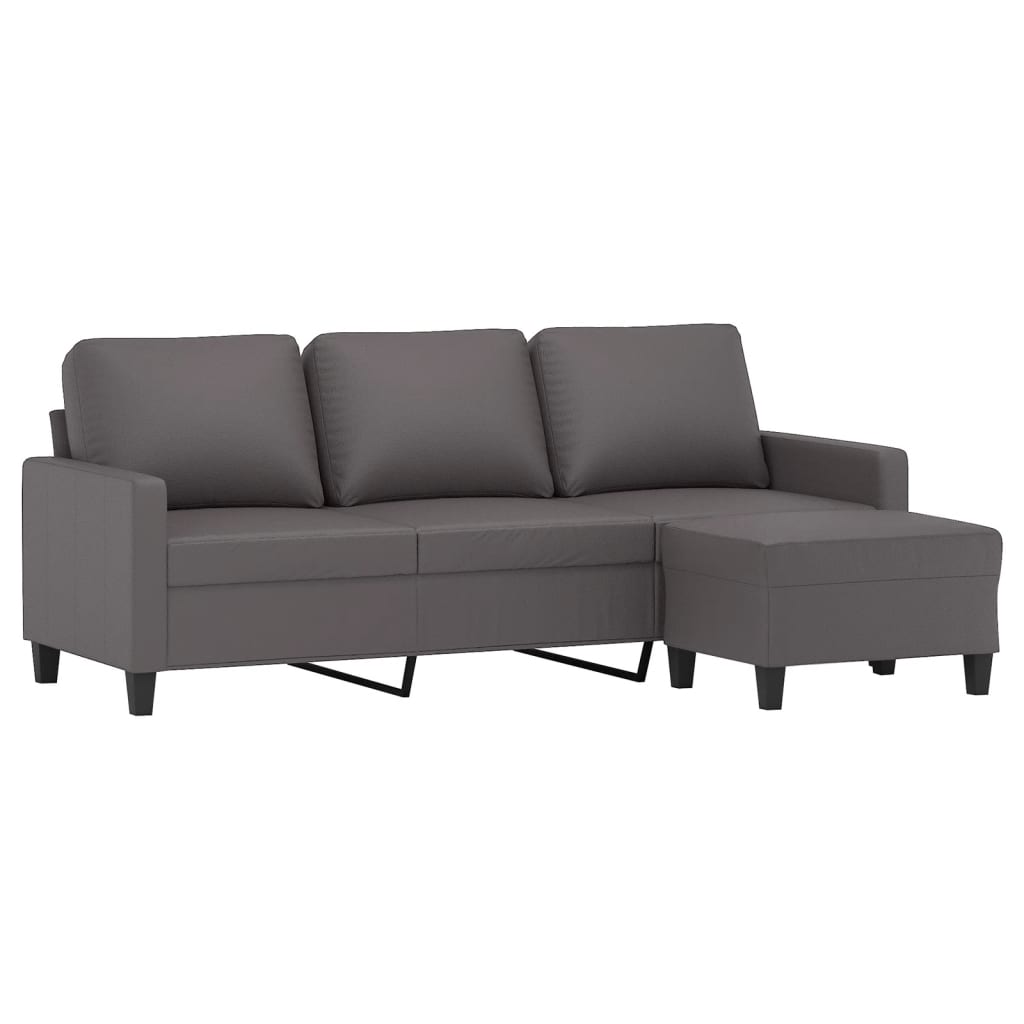 Vidaxl 3-Seater Sofa with Footstool, Grey, 180 Cm, Faux Leather