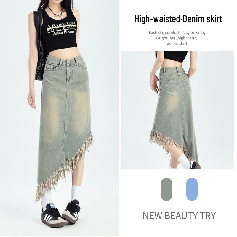 

Plus Size High Waist A-Line Denim Skirt with Tummy Control 2XL