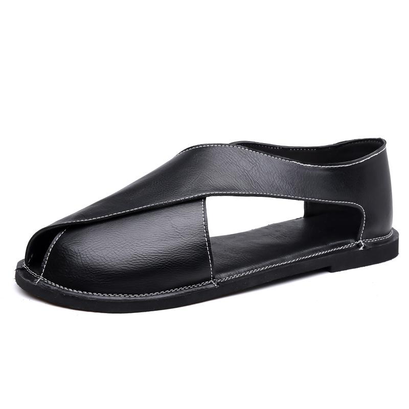 Fashion 2025 New Leather Sandals for Men Fashion Casual Retro Solid Color Hallow Driving Shoes Man Roman Designer Outwear Sandals Man