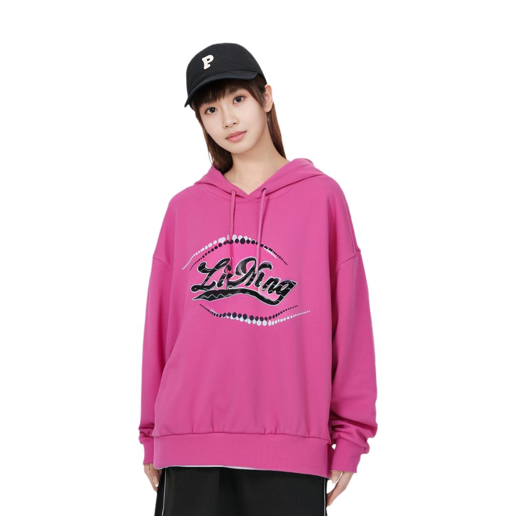Li Ning Sports Lifestyle Series Letter Logo Printed Loose Pullover Hoodie Women hoodies AWDTC94-3