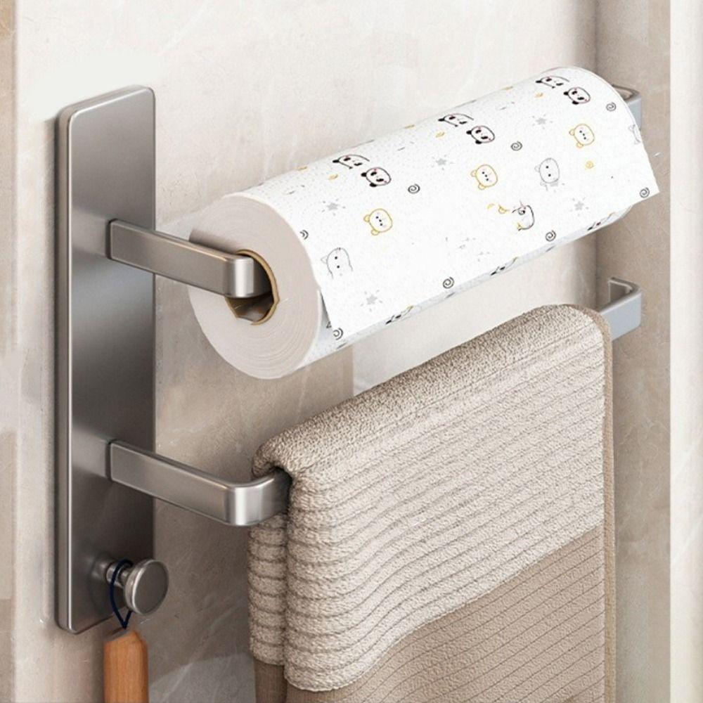 Wall Mounted Paper Towel Holder Carbon Steel Cling Film Storage Rack Roll Paper Dispenser  Bathroom