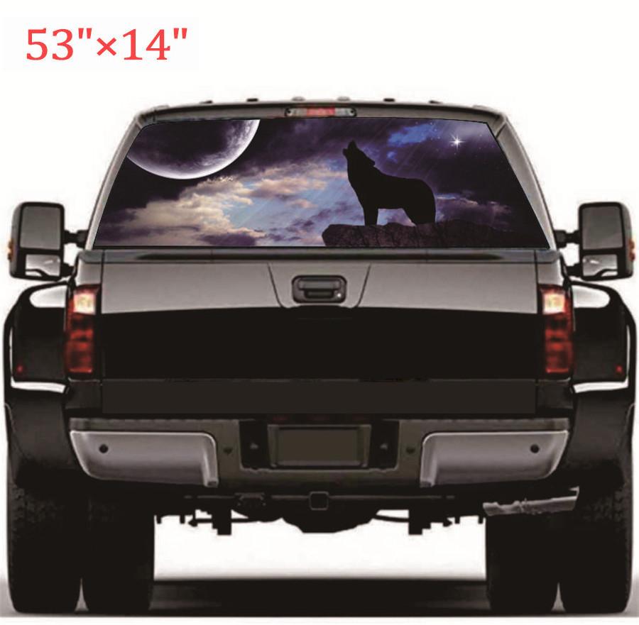 Universal 53×14" Car Starry Sky and Wolf Rear Window Tint Graphic Decal Wrap Back for Truck SUV