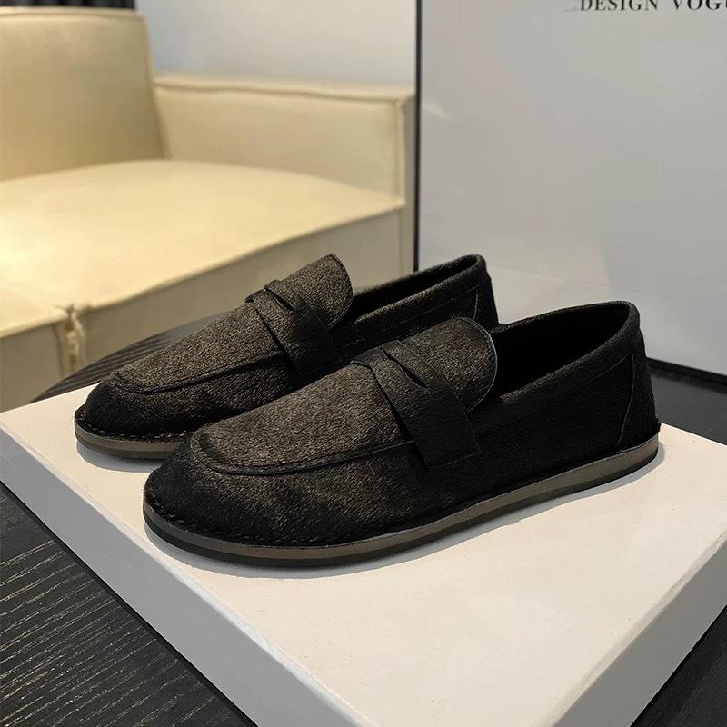 

Retro niche horsehair round head flat-bottomed loafers women s autumn and winter new casual versatile one-pedal single shoes women s shoes 40 чёрный